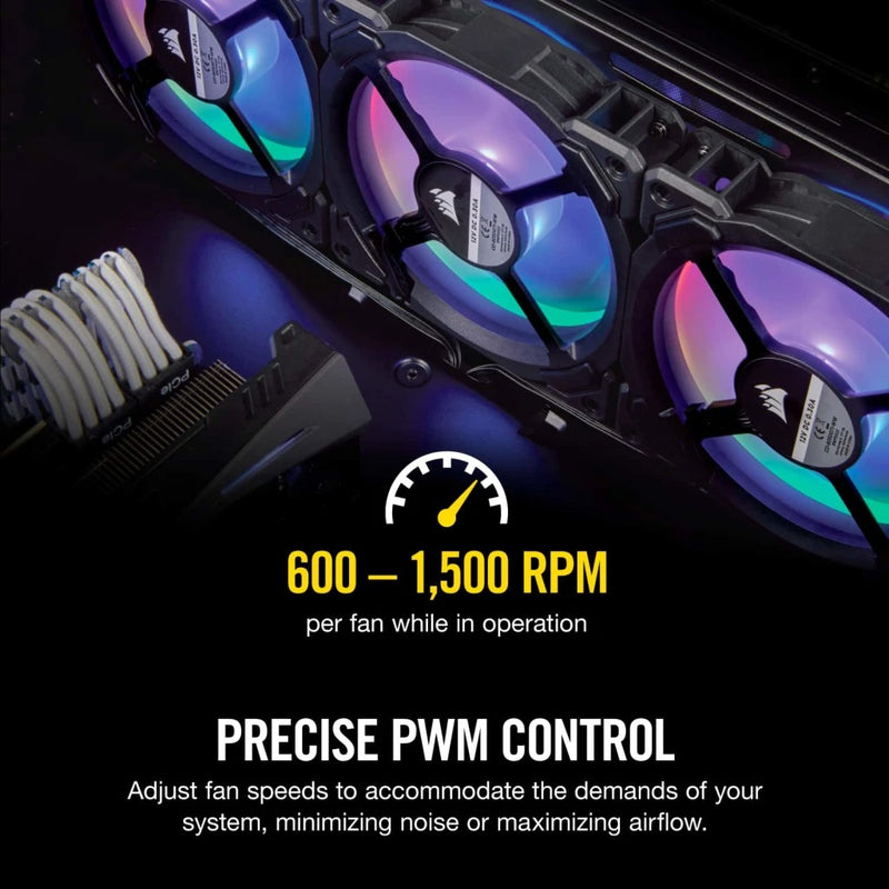 Corsair LL120 RGB 120MM Dual Light Loop LED PWM Fan With Lighting Node Pro (Black) (Triple Pack)