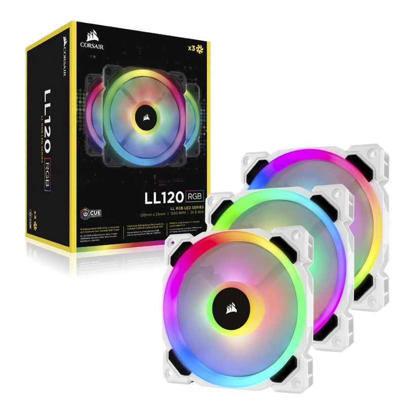 Corsair LL120 RGB 120MM Dual Light Loop LED PWM Fan With Lighting Node Pro (White) (Triple Pack)