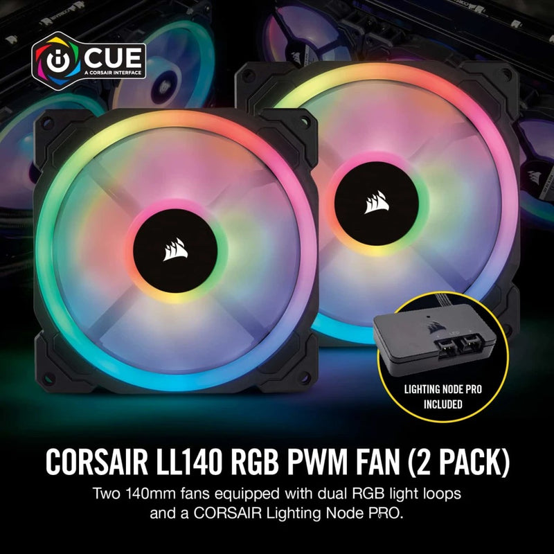 Corsair LL140 RGB 140MM Dual Light Loop LED PWM Fan With Lighting Node (Black) (Twin Pack)