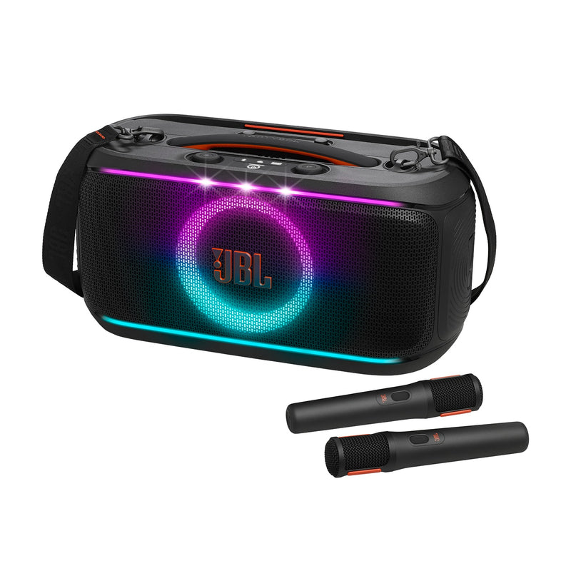 JBL Partybox On-The-Go 2 Portable Speaker with 2 Wireless Microphone, Handle & a Shoulder Strap