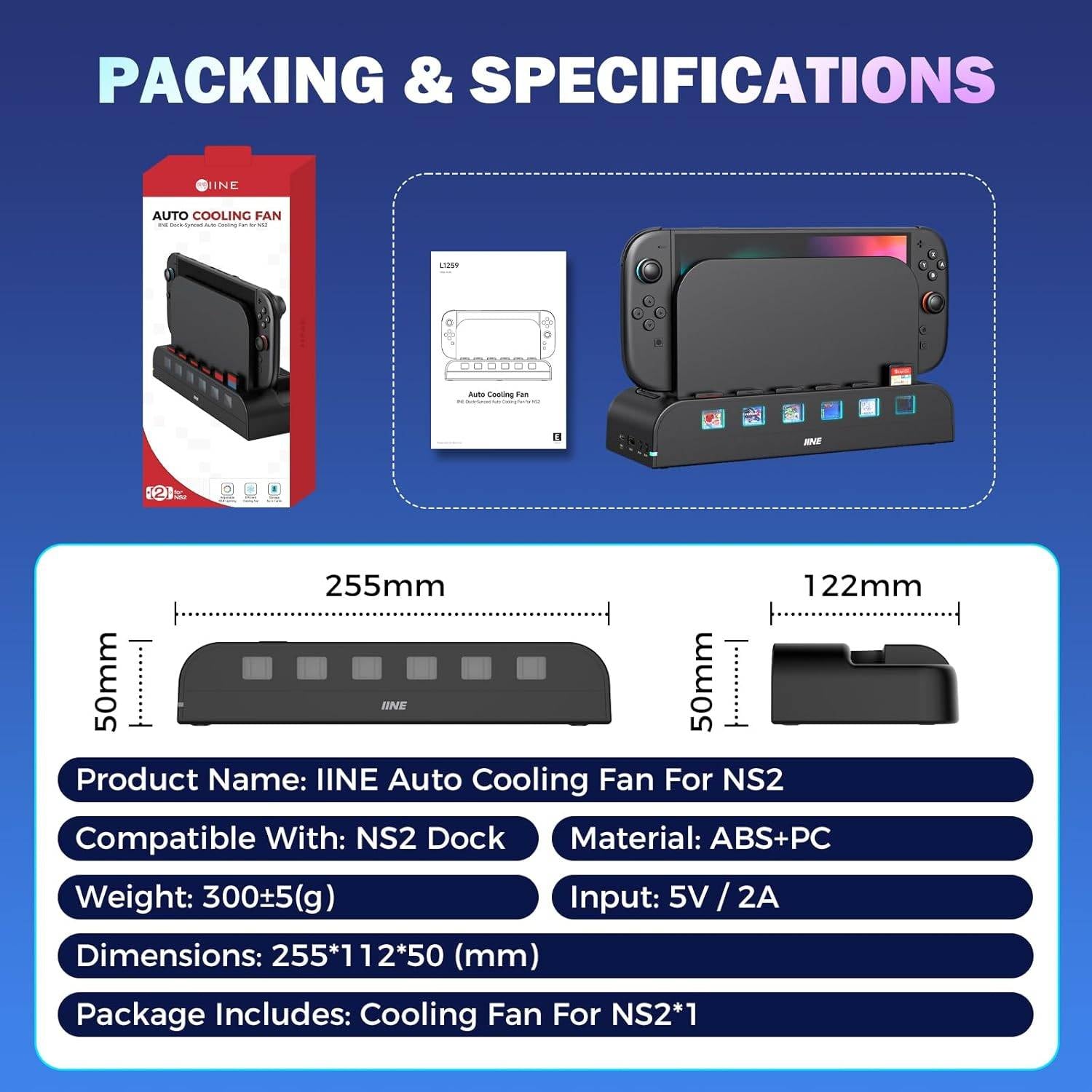IINE Dock-Synced Auto Cooling Fan for Nintendo Switch 2 (L1259)