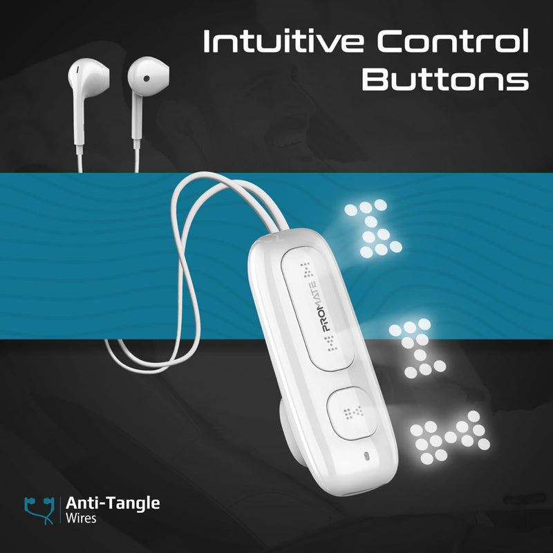 Promate Latch Clip-On High Fidelity Wireless Dynamic Earphones (White)