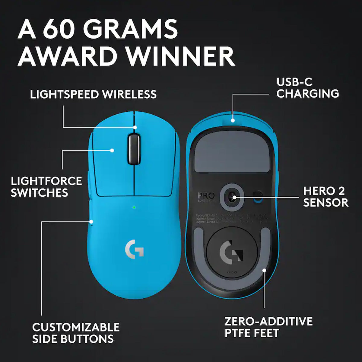 Logitech Pro X Superlight 2 Wireless Gaming Mouse (Cyan) (910-007696)