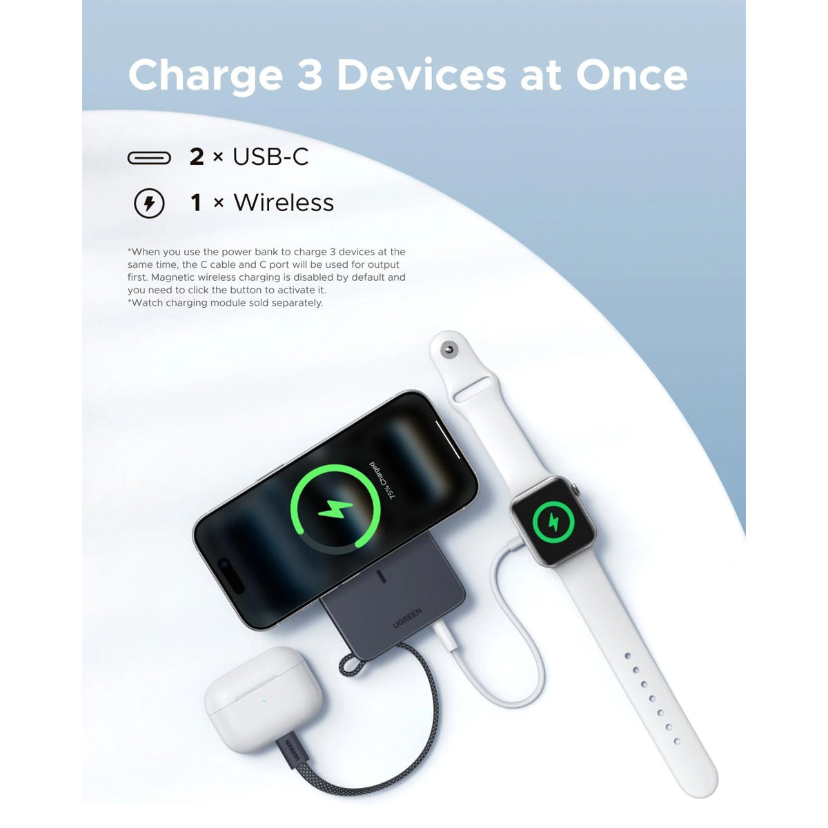 Ugreen MagFlow 10000mAh 30W USB-C + 25W Qi2 Magnetic Wireless Fast Charging Power Bank