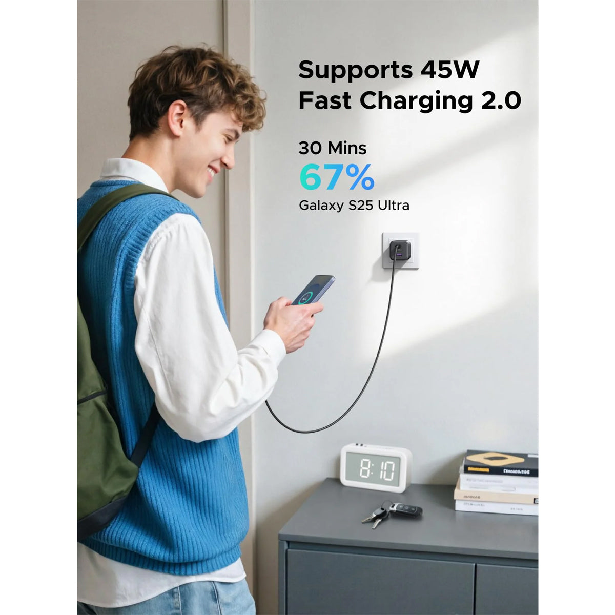 Ugreen 3-Port 2xUSB-C + x-1xUSB-A 45W GaN Fast Charger (X527/65155B)