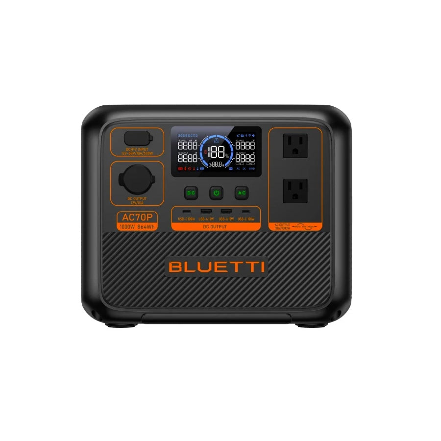 BLUETTI AC70P Portable Power Station | 864Wh LiFePO4 Battery | 1000W AC Output & 950W Turbo Charging