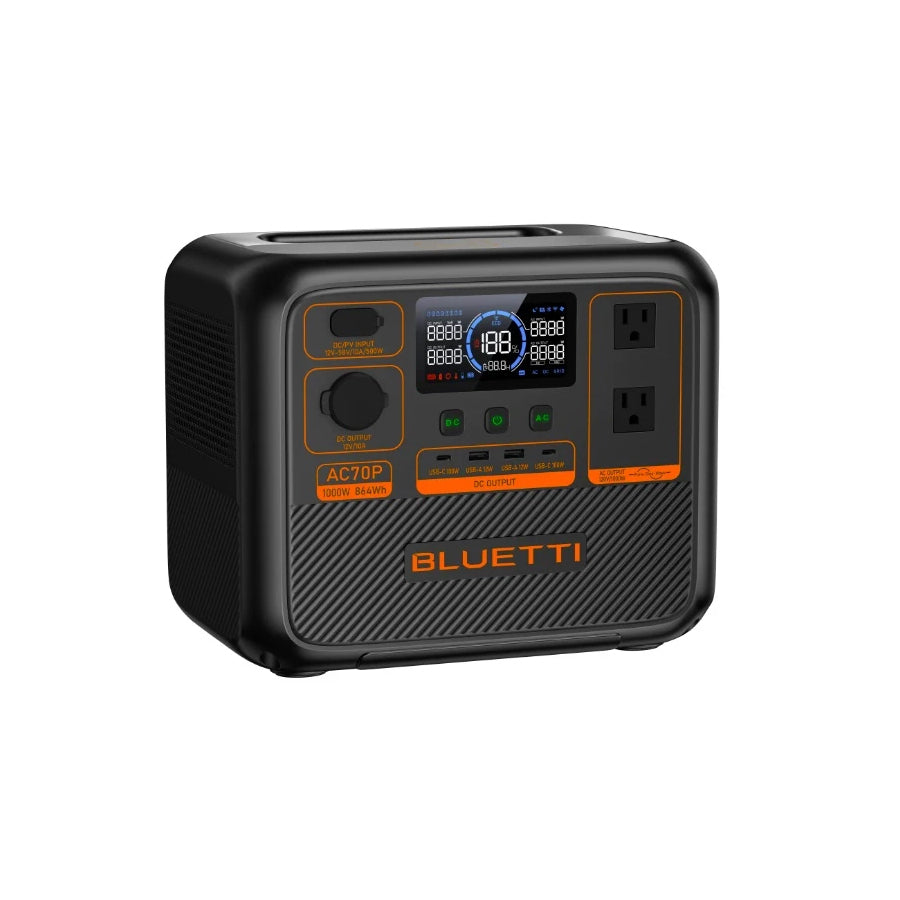 BLUETTI AC70P Portable Power Station | 864Wh LiFePO4 Battery | 1000W AC Output & 950W Turbo Charging