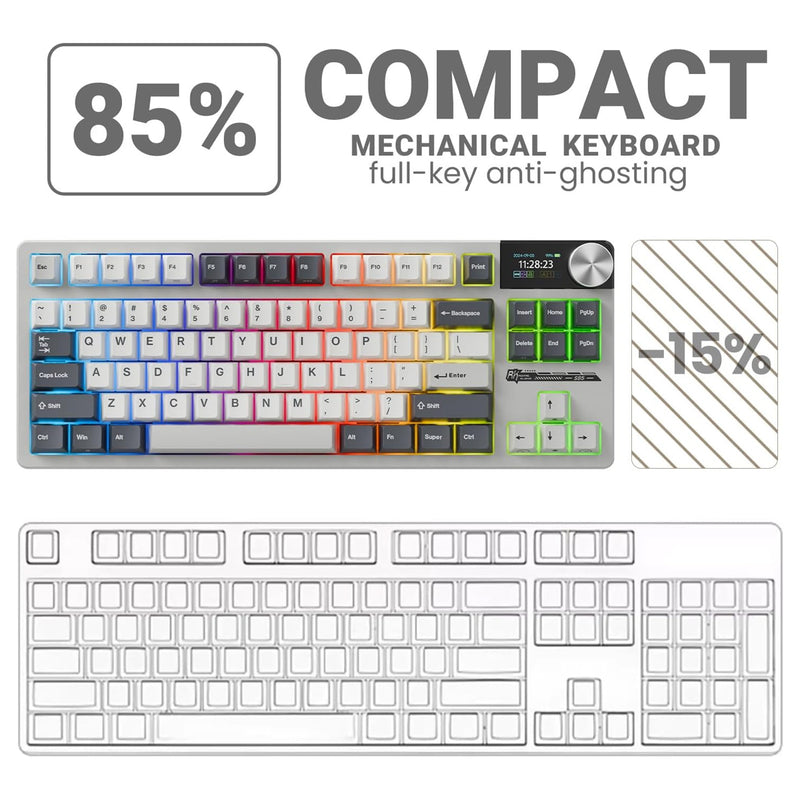 Royal Kludge RK-S85 Tri-Mode RGB 85 Keys Hot Swappable Mechanical Keyboard White Night