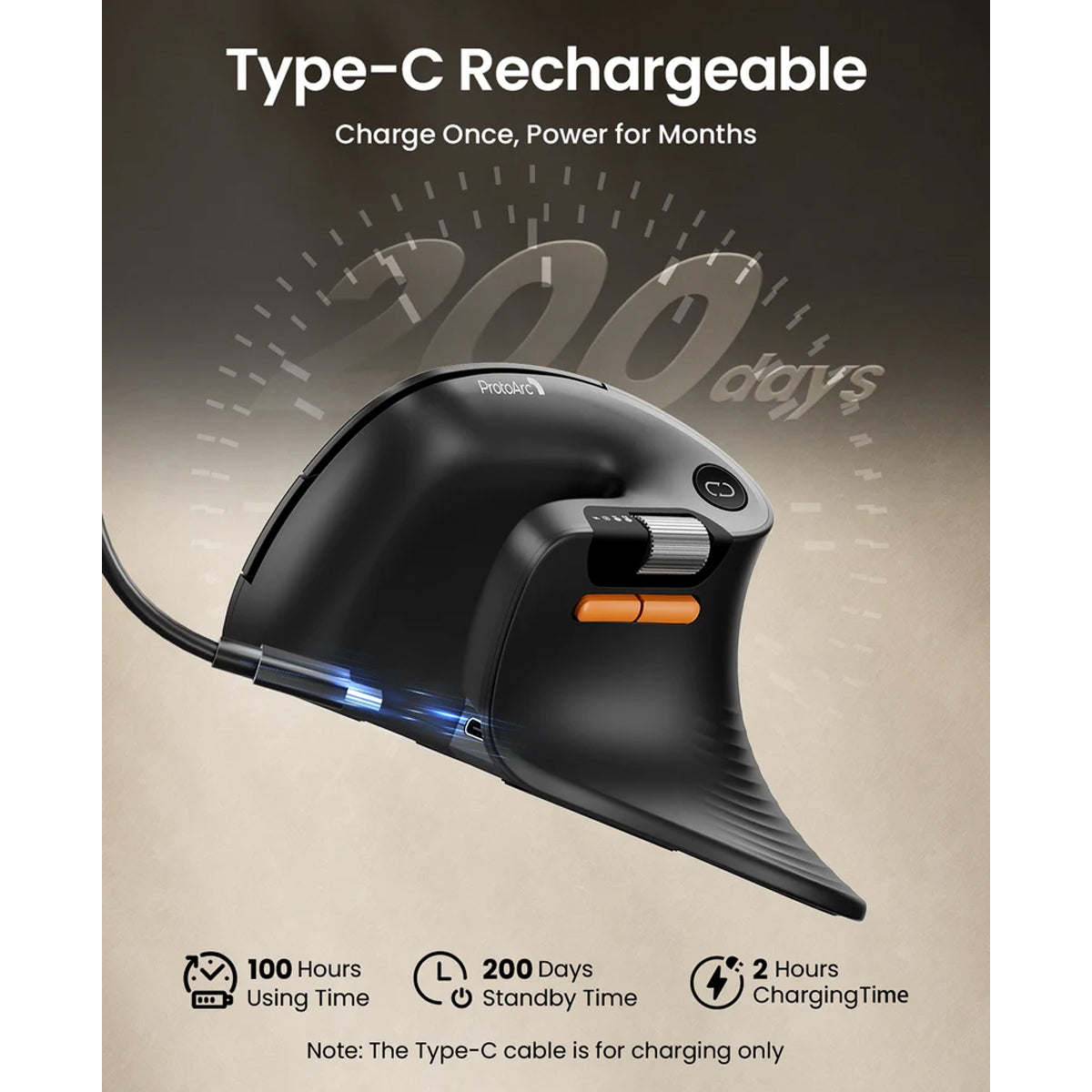 ProtoArc EM11 Pro Dual-Mode Ergonomic Vertical Mouse (Black) (CP017199)