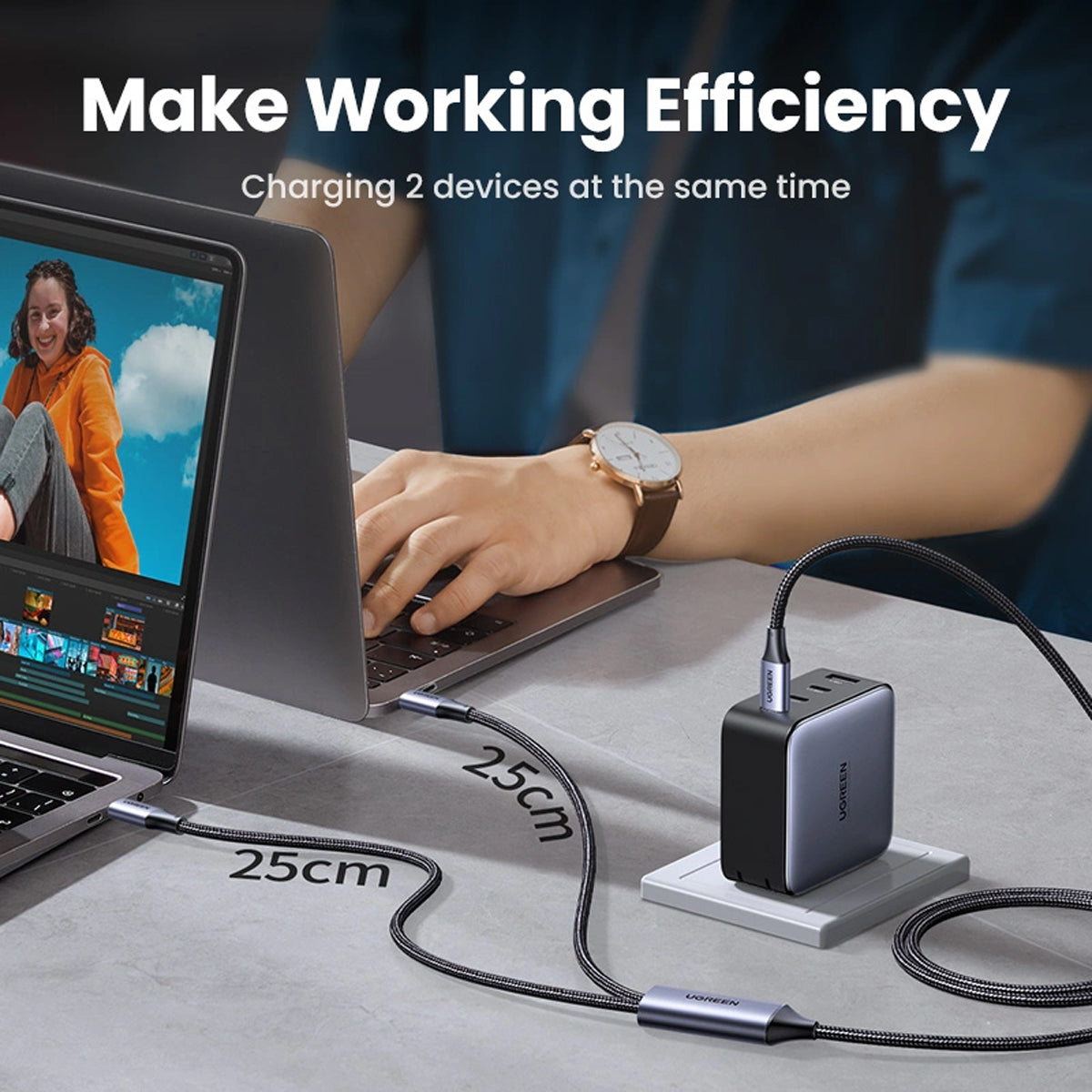 Ugreen 100W 2-in-1 USB-C to 2xUSB-C PD Fast Charging Cable