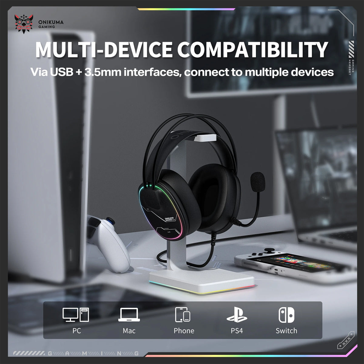 Onikuma X91 RGB Lightweight Gaming Headphone with Microphone