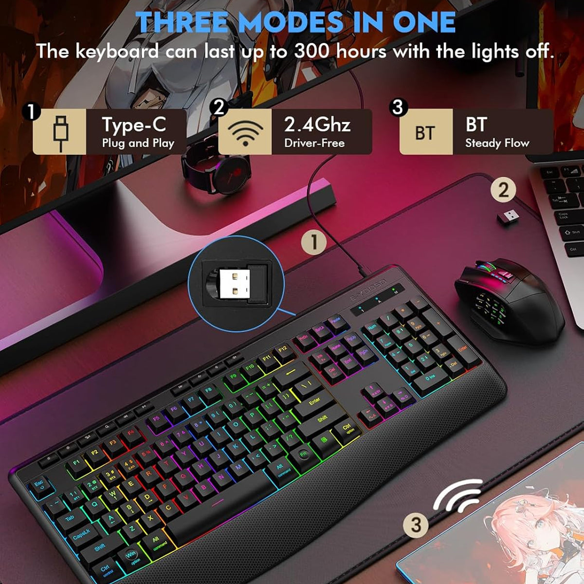 E-Yooso K-787 Tri-Mode RGB 104 Keys Keyboard (Black)