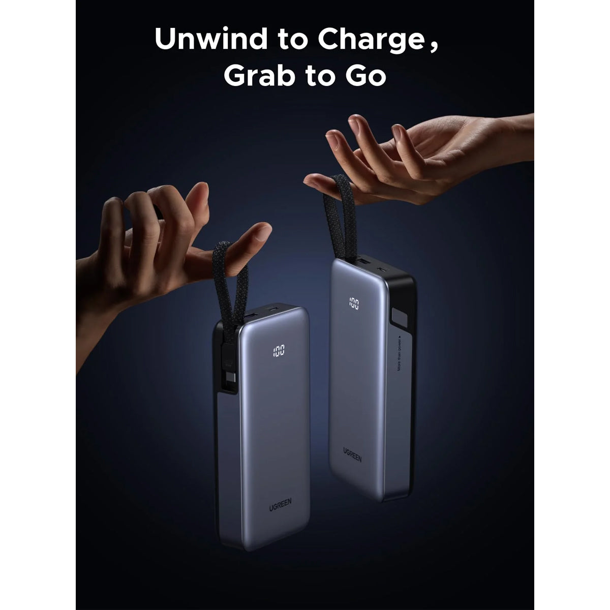 Ugreen Nexode 20000mAh 45W Power Bank with Built-in USB-C Cable - 0.5m (Gray) (PB536/55988C)