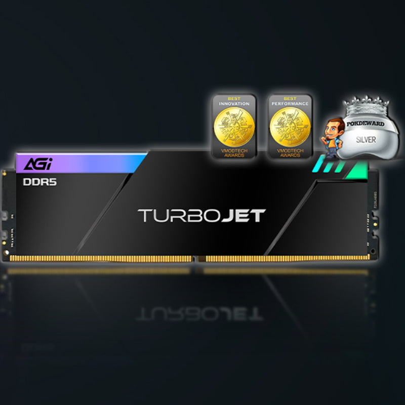 AGI TurboJet UD858 RGB 32GB (16GBx2) DDR5 7200MHz CL34 1.4V Gaming Memory Modules (Black, White)