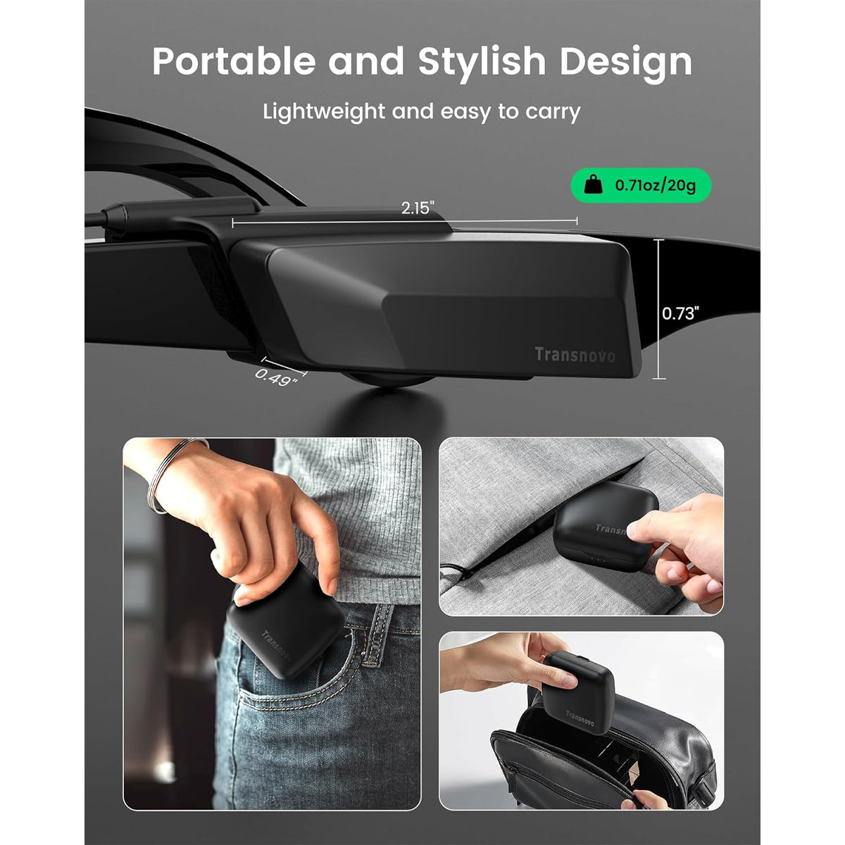Transnovo Snap-On Portable Charger for Ray-Ban Meta Glasses