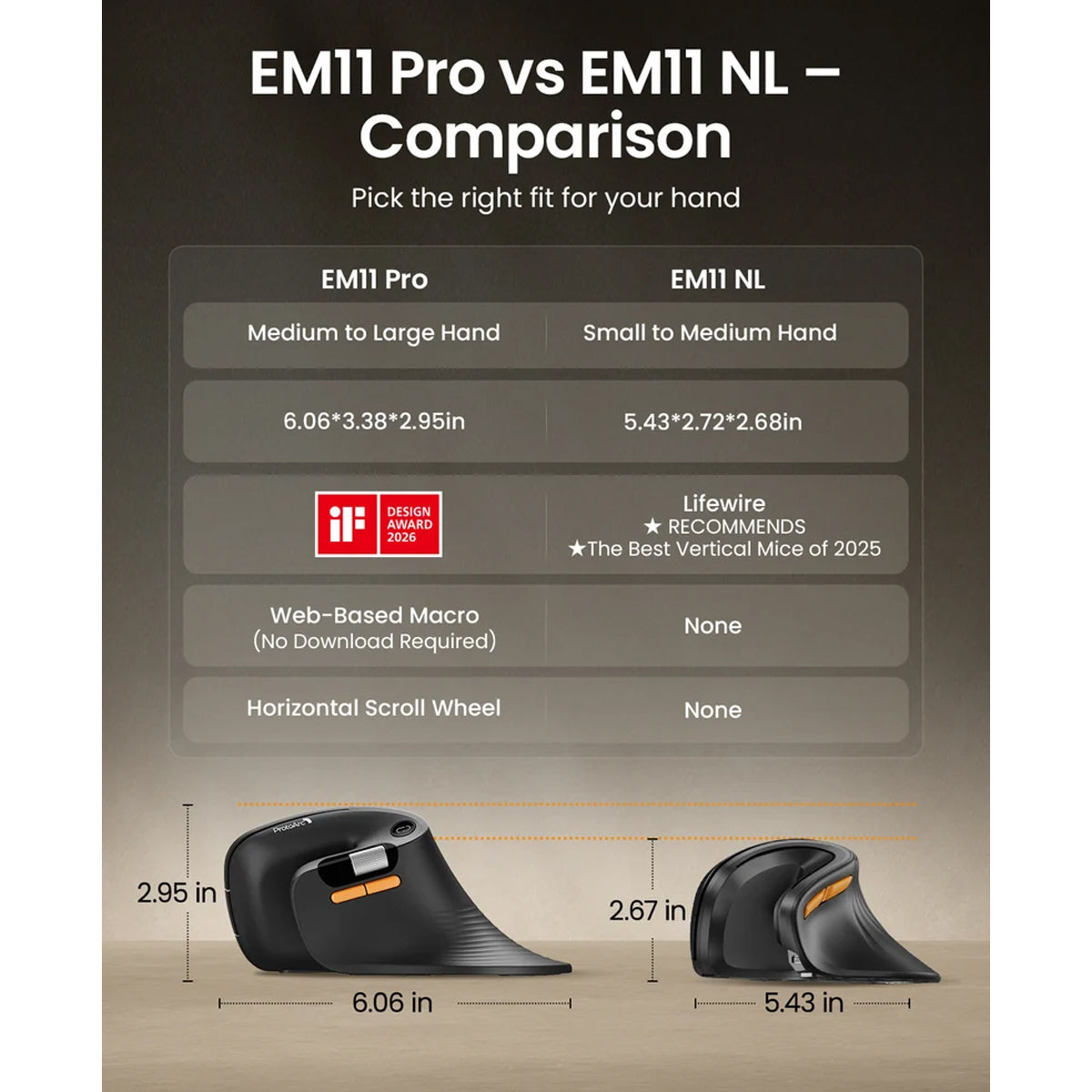 ProtoArc EM11 Pro Dual-Mode Ergonomic Vertical Mouse (Black) (CP017199)