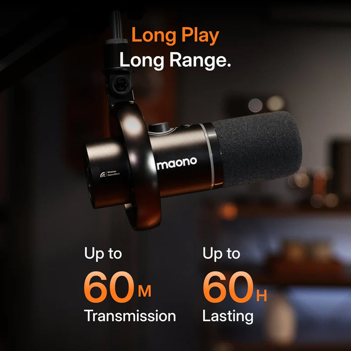 Maono PD200WT Hybrid Podcast Dynamic Wireless RGB Microphone (Black)