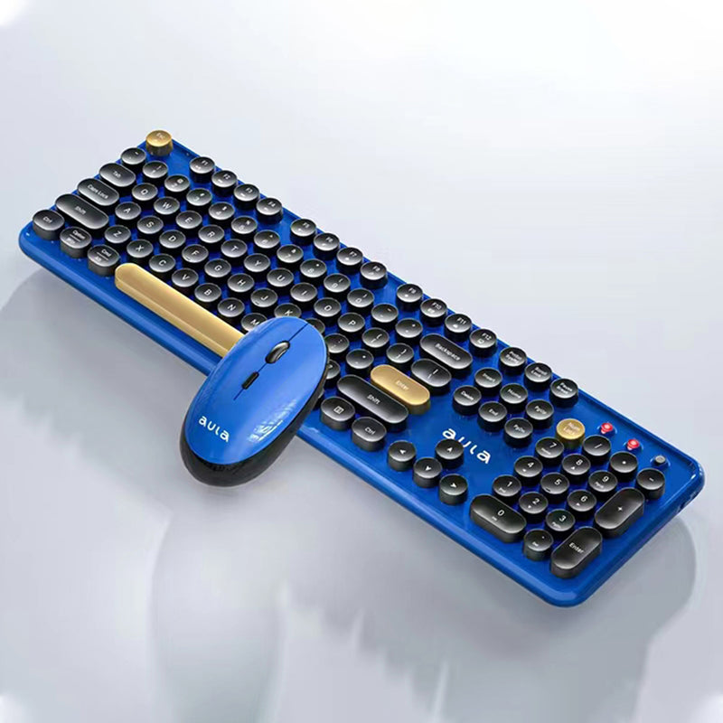 Aula AC306 Retro Round Wireless Keyboard & Mouse Combo (Royal Blue/Black)
