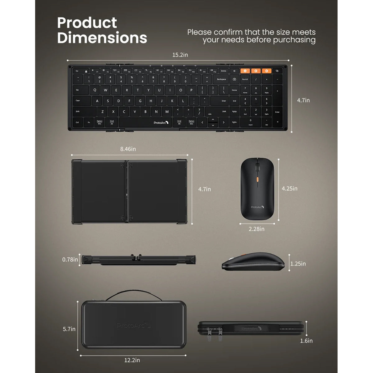 ProtoArc XKM01 Pro Foldable Full-Size Keyboard and Mouse Combo