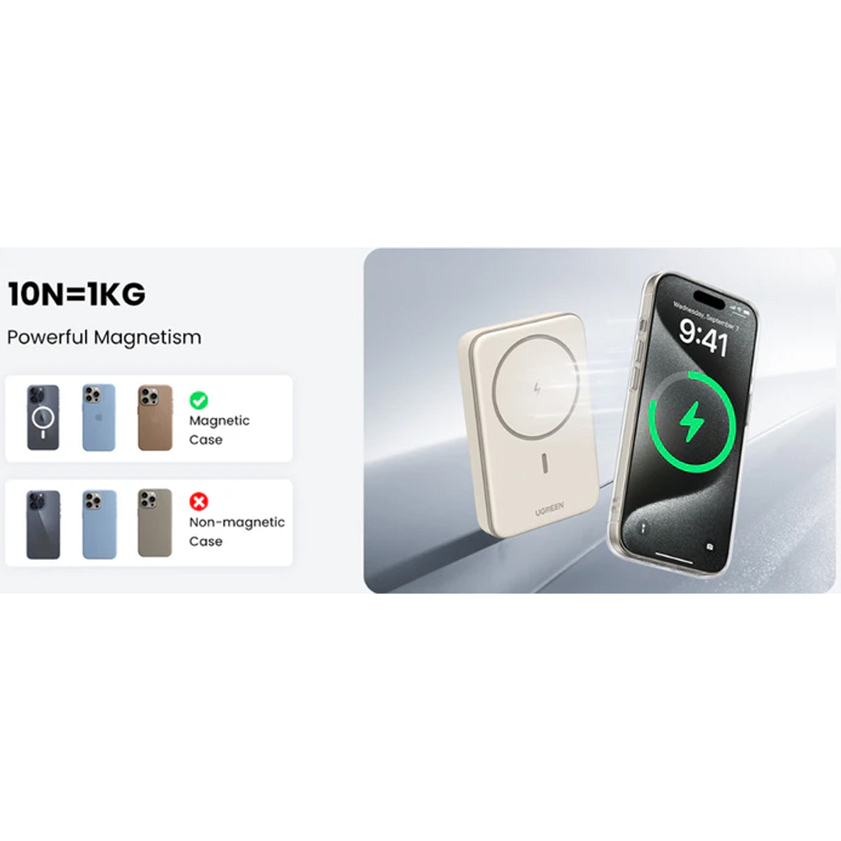 Ugreen 10000mAh Mini Magnetic Wireless 20W Power Bank (Space Gray, Beige)