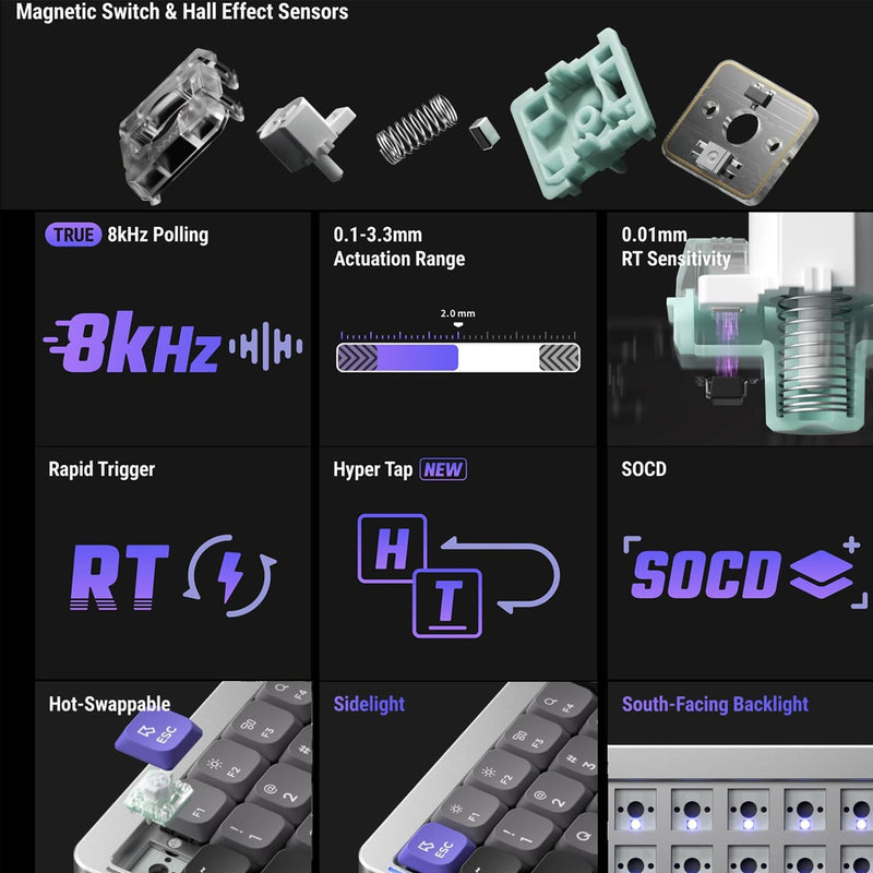 NuPhy Air75 HE Low-Profile Magnetic Jade Switch 84-Key Wired Gaming Keyboard (Space Silver)
