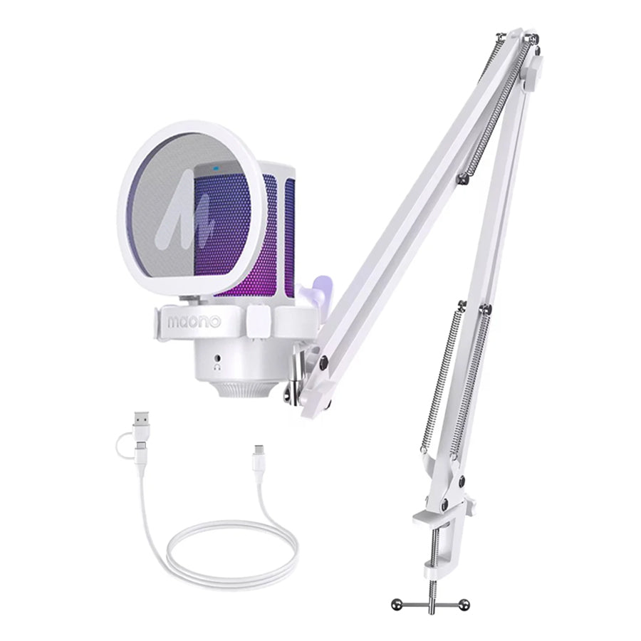 Maono DGM20G S GamerWave USB RGB Condenser Noise Canceling Microphone with Boom Arm