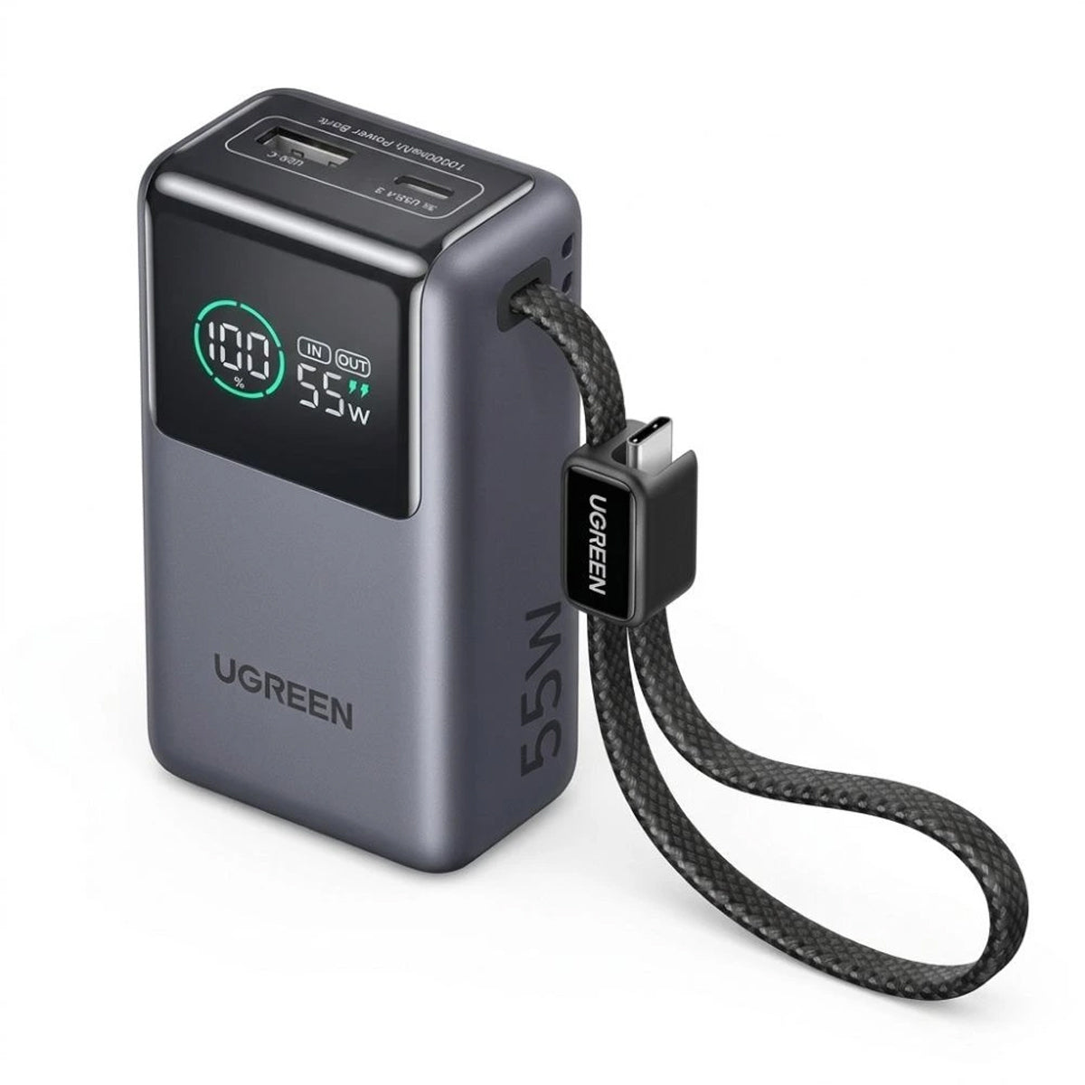 Ugreen Nexode Pro 10000mAh 1xUSB-C + 1xUSB-A Power Bank with 55W USB-C Built-in Cable