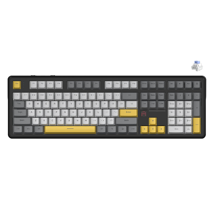 Ajazz AK108 RGB Tri-Mode 108 Keys Dot Matrix Display Mechanical Keyboard (Black-Grey-Yellow)