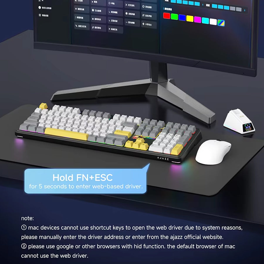 Ajazz AK108 RGB Tri-Mode 108 Keys Dot Matrix Display Mechanical Keyboard (Black-Grey-Yellow)