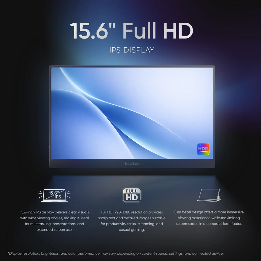 TechLife TLPM001 15.6" FHD (1920x1080) 60Hz IPS Ultra-Slim Aluminum Portable Monitor (Black)