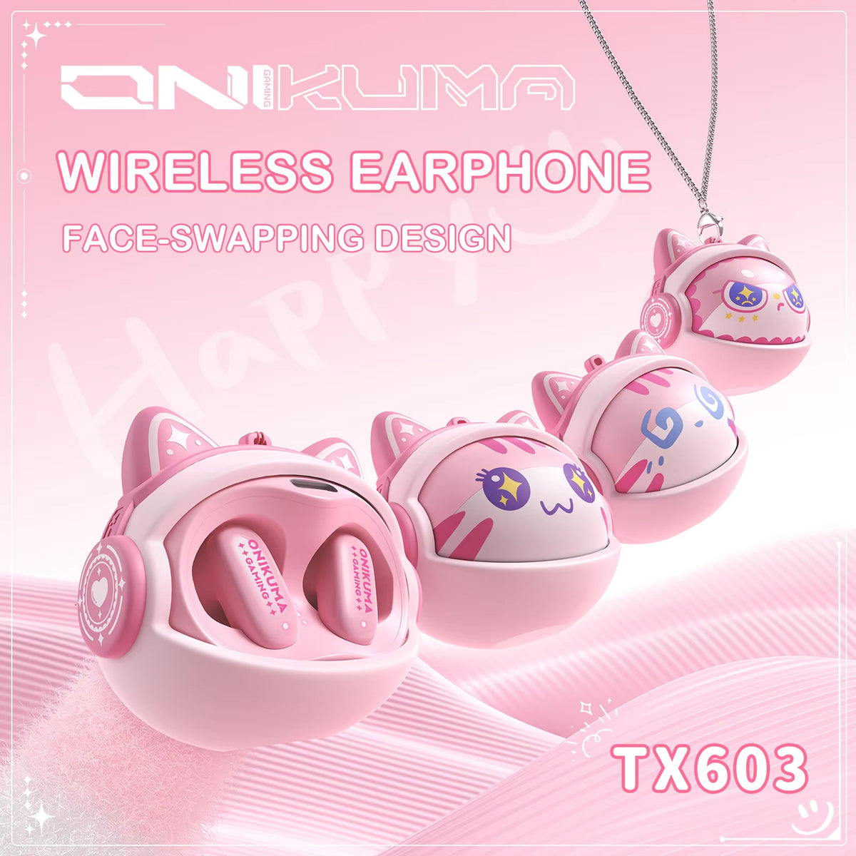 Onikuma TX603 ENC Dual Microphone Noise Reduction Wireless Earphones (Pink)