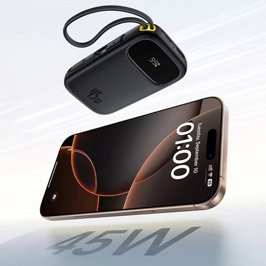 Baseus EnerFill FC31 Qpow 3 Digital Display Power Bank with Built-in USB-C + iP Cable 20000mAh 45W