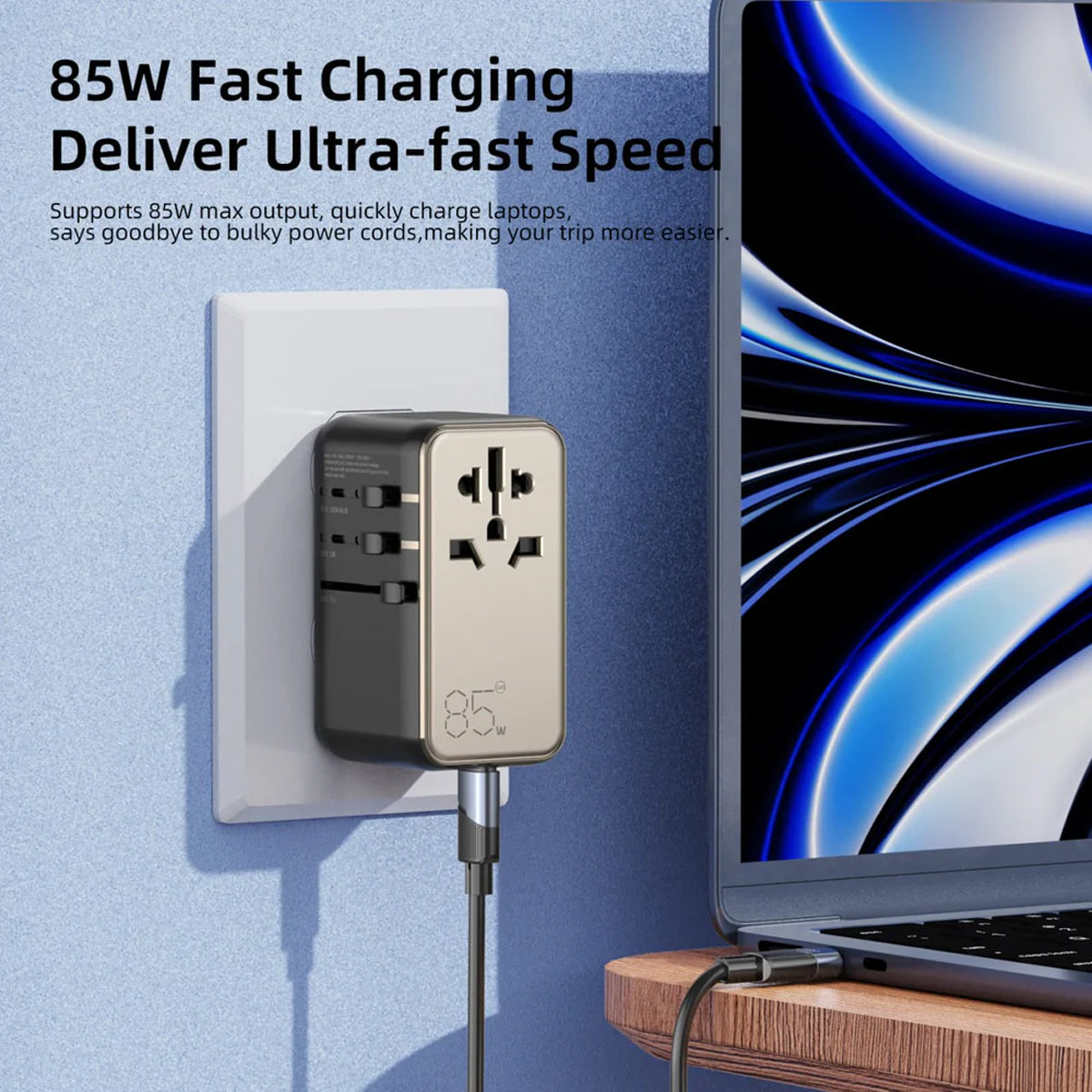 Vyvylabs Explorer Series GaN 4 Ports+AC Fast Charger Travel Adapter 85W A+3C with Type-C Cable