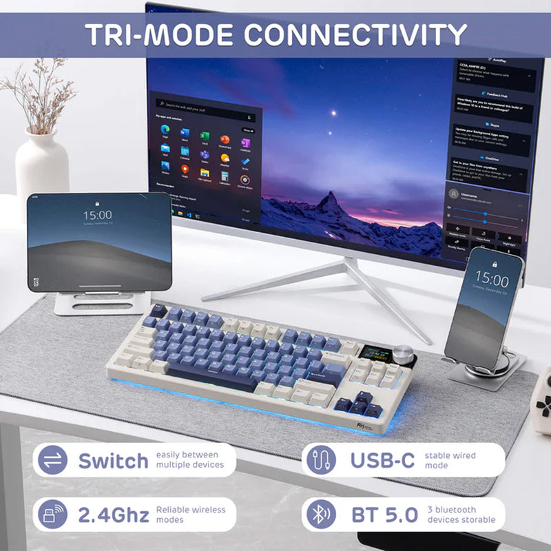 Royal Kludge RK-S85 Tri-Mode RGB 85 Keys Hot Swappable Mechanical Keyboard Horizon Blue