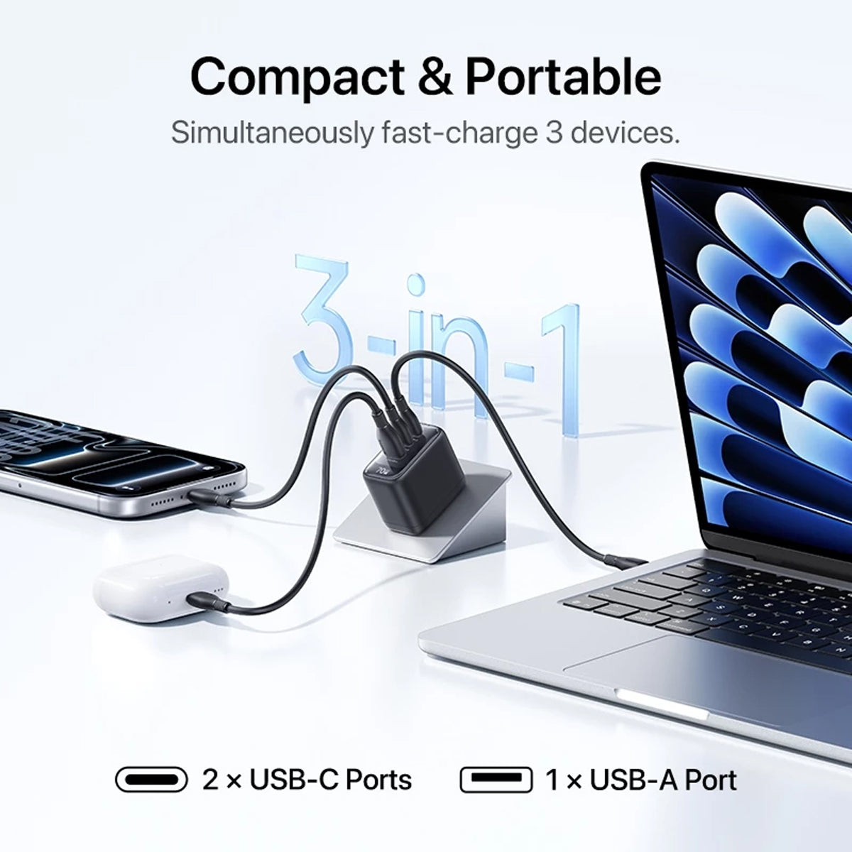 Baseus EnerFill FE22 Fast Charger 2C+U 70W (Cosmic Black) (E0123600)