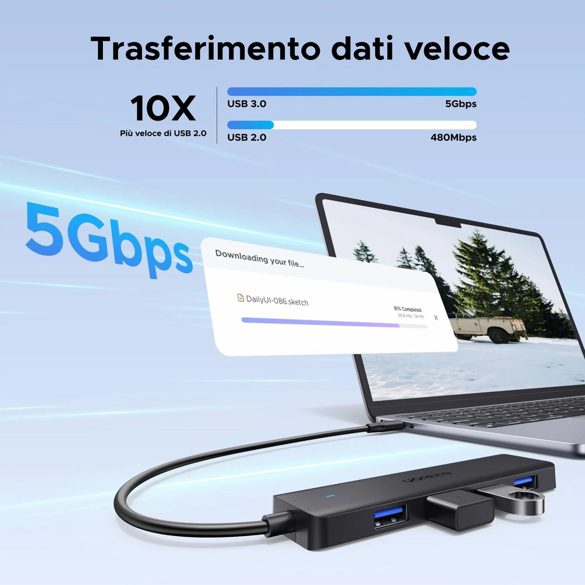 Ugreen 4-Port USB-A 3.2 Gen 1 Hub - 0.15m (Black) (CM219/35461)