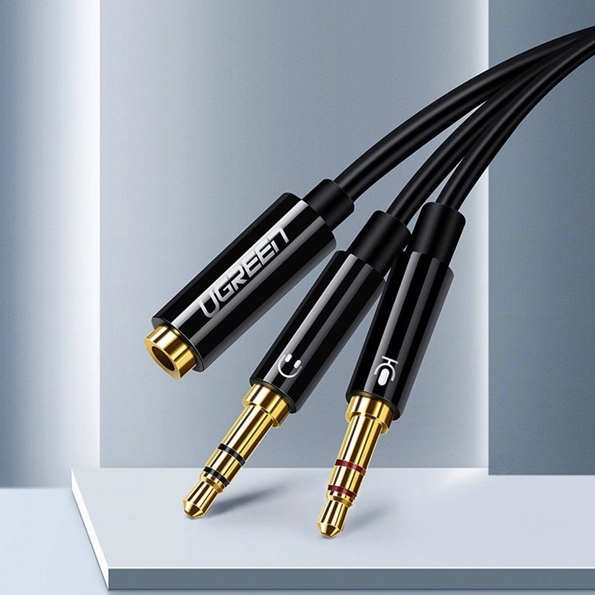 Ugreen Dual 3.5mm Male to 3.5mm Female Audio Cable - 20cm (Black) (AV140/20899)