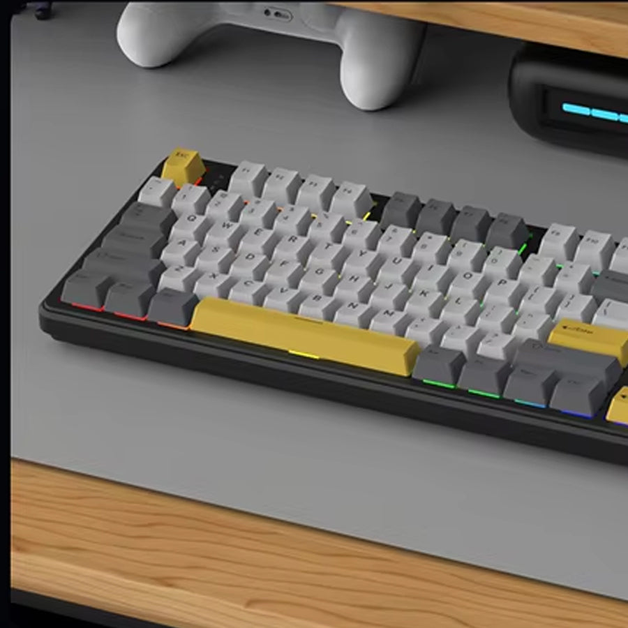 Ajazz AK108 RGB Tri-Mode 108 Keys Dot Matrix Display Mechanical Keyboard (Black-Grey-Yellow)