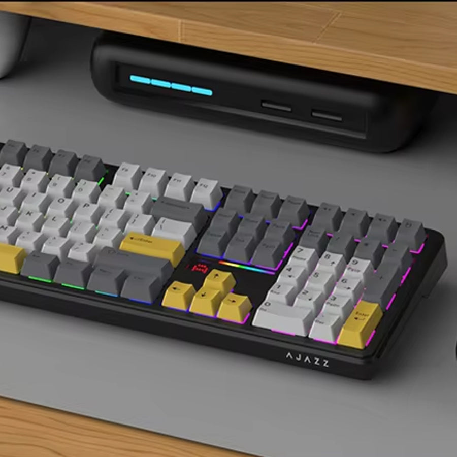 Ajazz AK108 RGB Tri-Mode 108 Keys Dot Matrix Display Mechanical Keyboard (Black-Grey-Yellow)