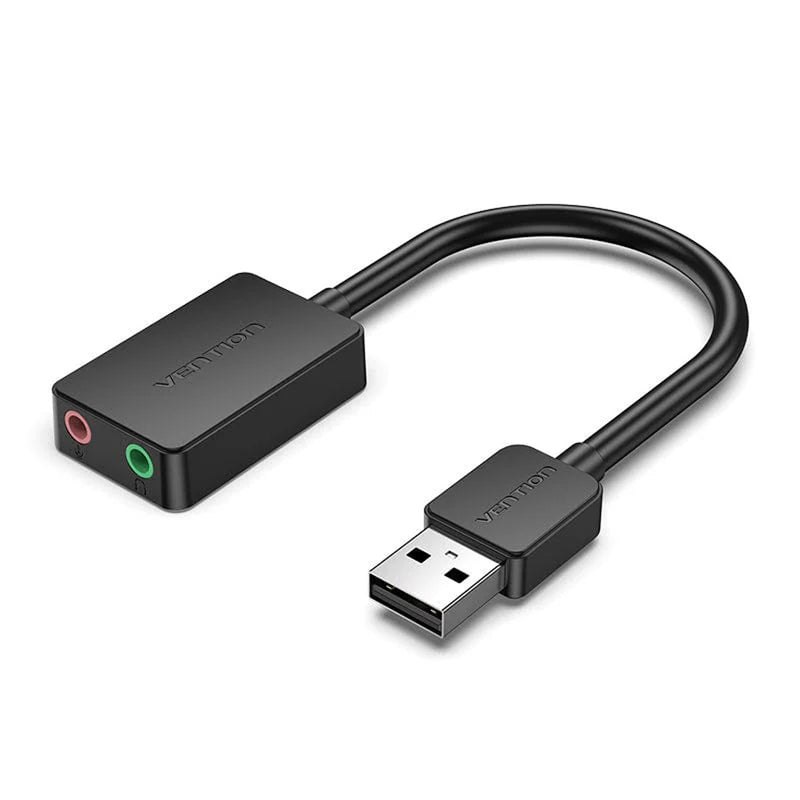 Vention 2-Port USB External Sound Card - USB-A to TRS 3.5mm x 2 - 0.15M (Black) (CDYB0)
