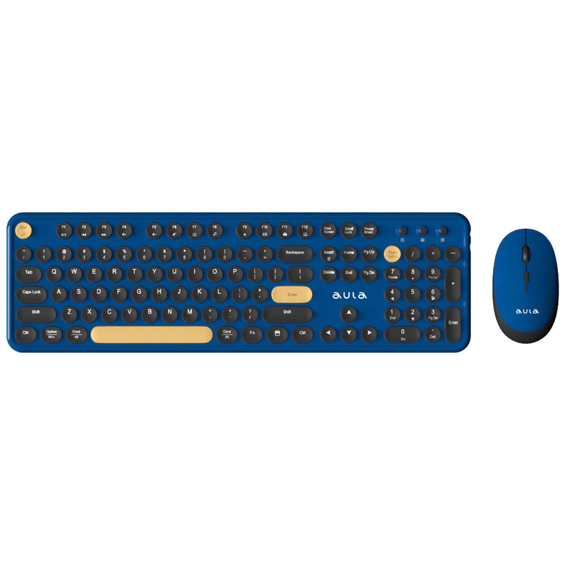 Aula AC306 Retro Round Wireless Keyboard & Mouse Combo (Royal Blue/Black)
