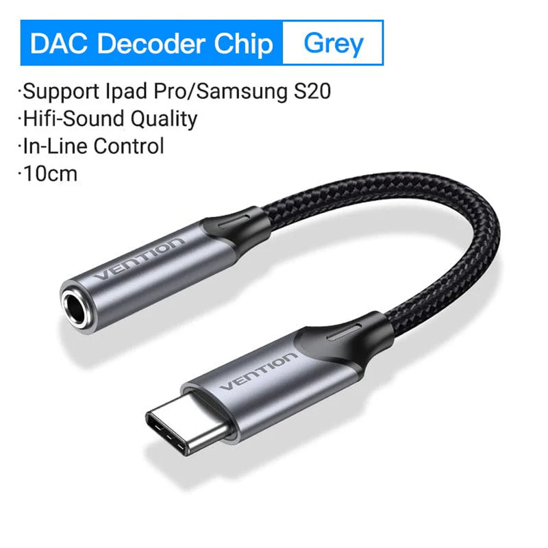 Vention USB-C Male to 3.5MM Earphone Jack with DAC Adapter Aluminum Alloy Type - 0.1M (BGMHA)