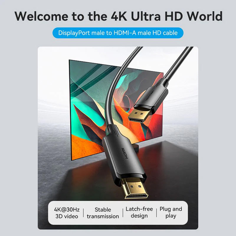 Vention DisplayPort to HDMI Cable - 1.8M, 3M, 5M (HFOBAC, HFOBI, HFOBJ)