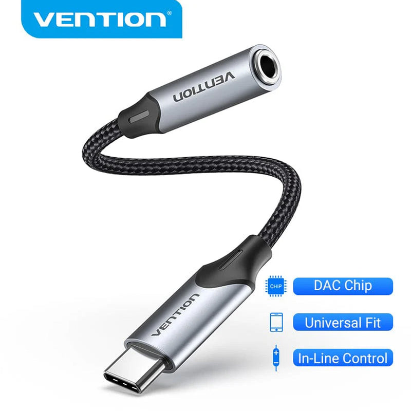 Vention USB-C Male to 3.5MM Earphone Jack with DAC Adapter Aluminum Alloy Type - 0.1M (BGMHA)