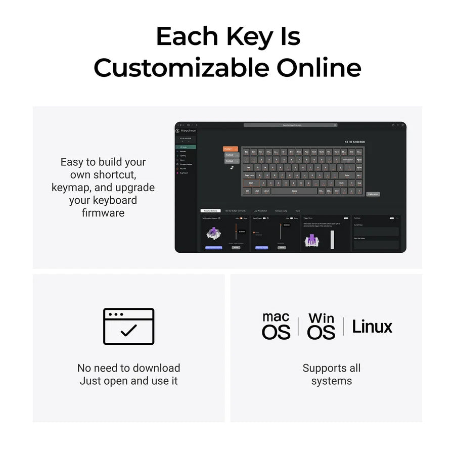 Keychron K2 HE 75% Wireless Hot-Swappable RGB Magnetic Switch Custom Keyboard - Resin Edition