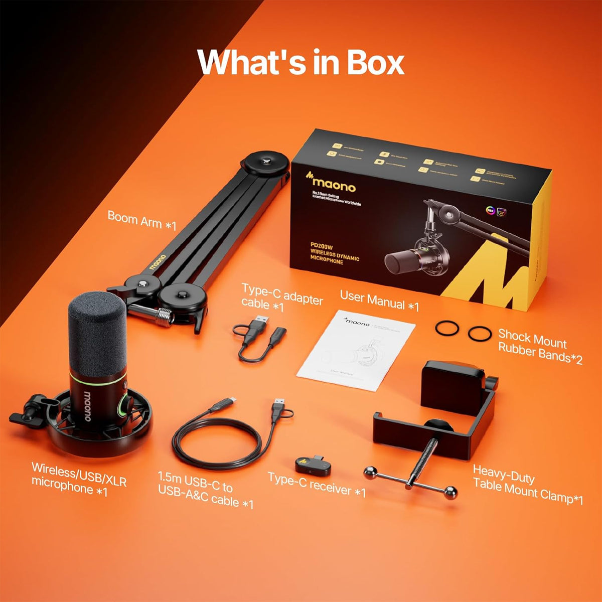 Maono PD200WS Hybrid Podcast Dynamic Wireless RGB Microphone