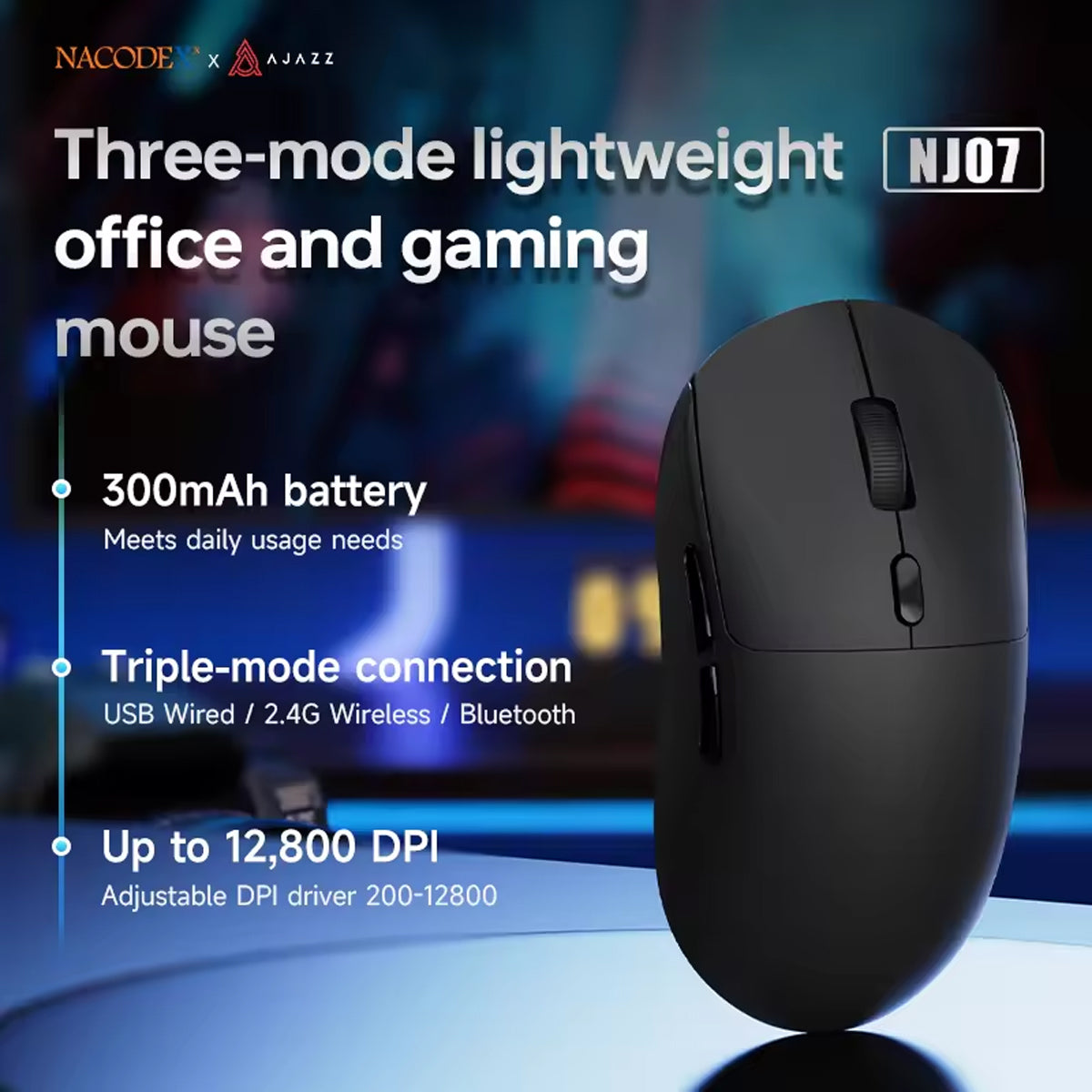NacodeX x Ajazz NJ07 3-Mode Lightweight Office and Gaming Mouse