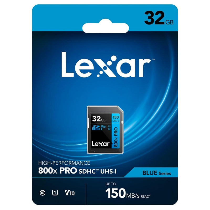 Lexar High-Performance 800x PRO 32GB SDHC UHS-I C10 U1 V10 150MB/s Read SD Card BLUE Series