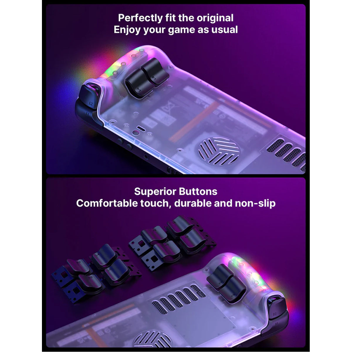 JSAUX RGB & Vents Transparent Back Plate for Steam Deck OLED