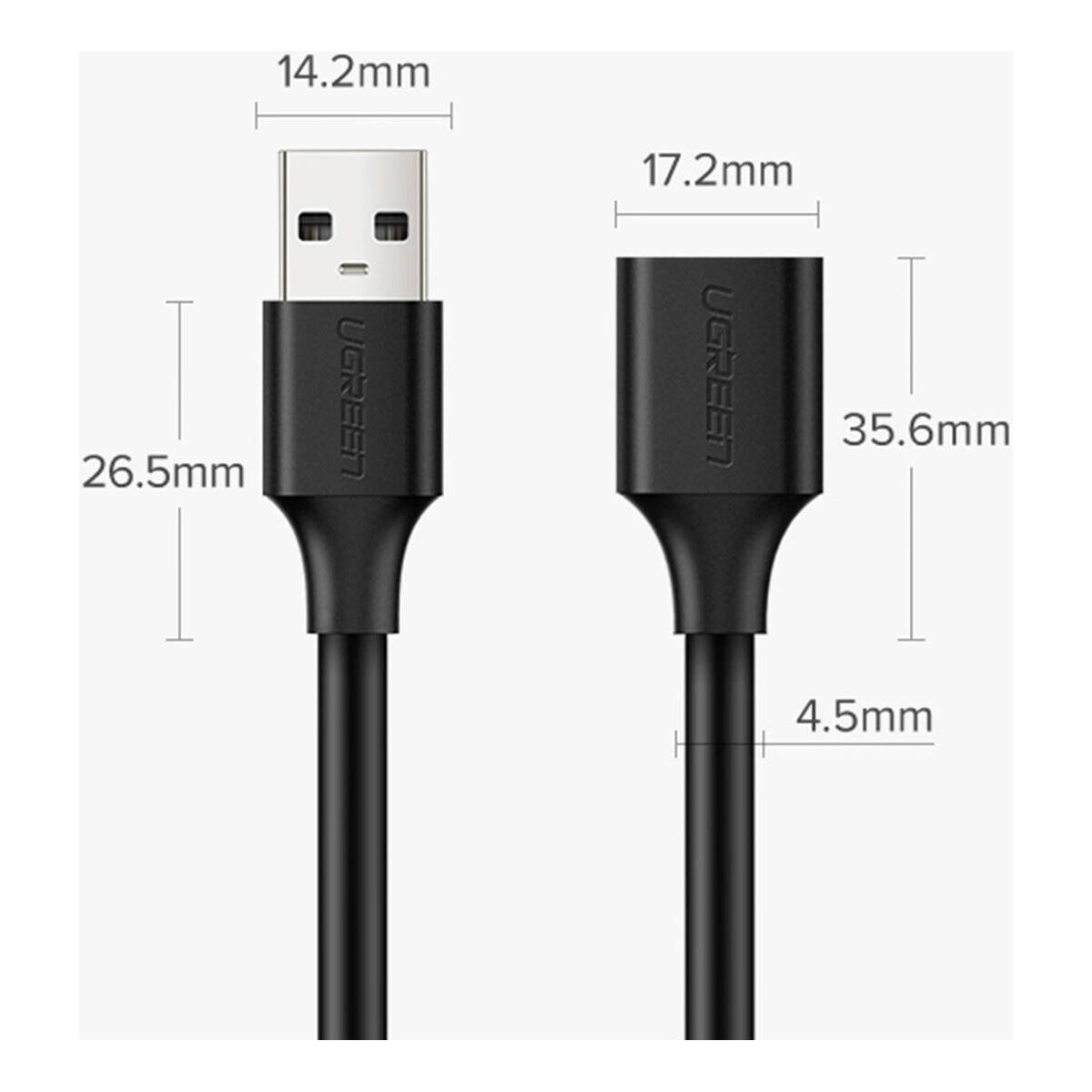 Ugreen USB 2.0 A Male to Female Extension Cable - 0.5m